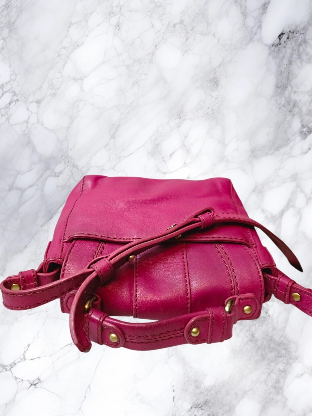 Rafe New York Rare Pink Leather Crossbody Bag Mini Satchel Turnlock Gold Accents - Picture 5 of 16